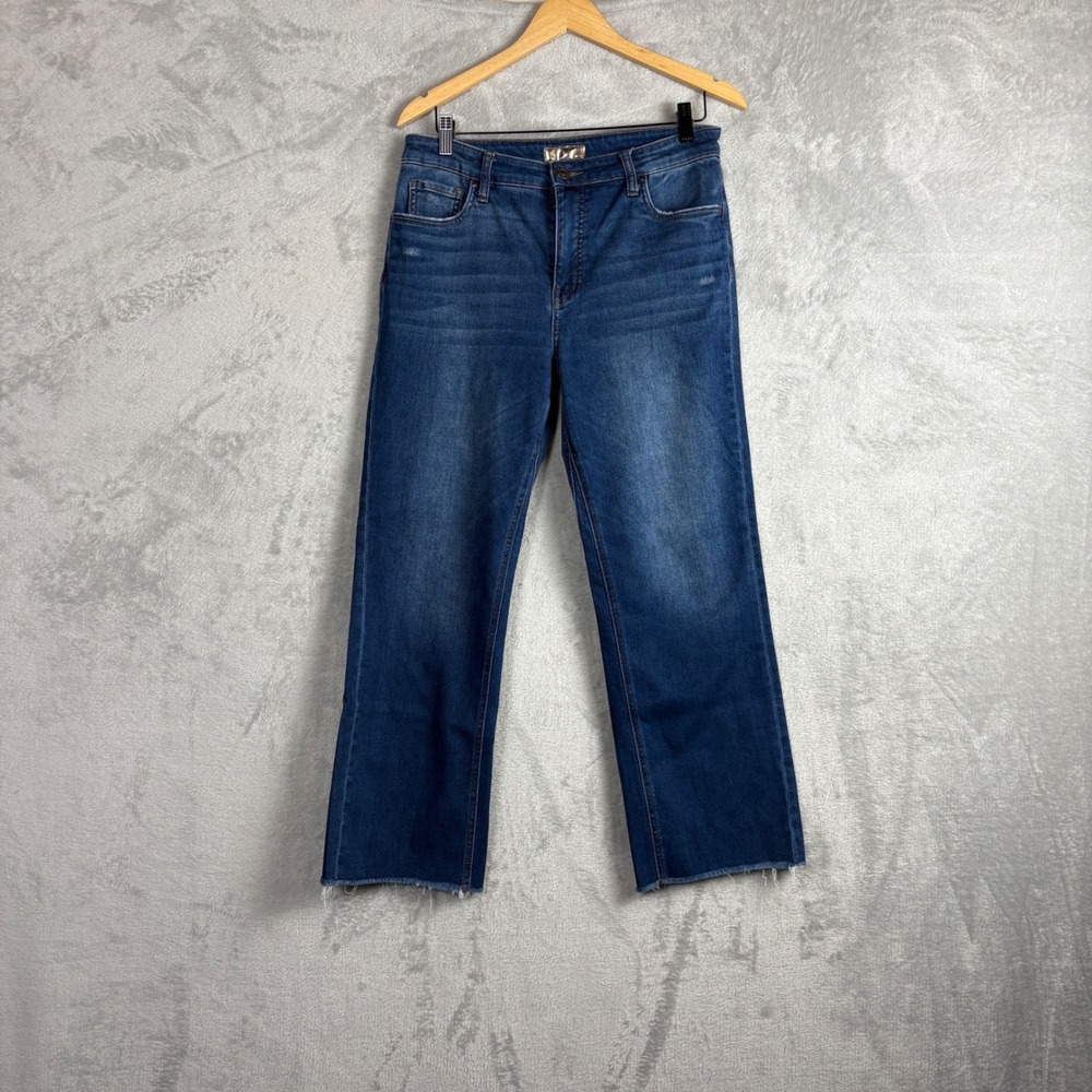 Kut from the Kloth Jeans Kelsey Fab Ab Ankle Flare Size 8 Blue Raw Hem High Rise